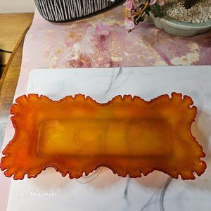 Vintage Amberina Scalloped Ruffled Trinket Candy Rectangular Frosted Glass Dish